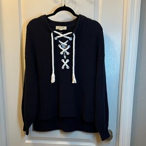 Michael Kors Navy Knit Sweater with White Lace-Up